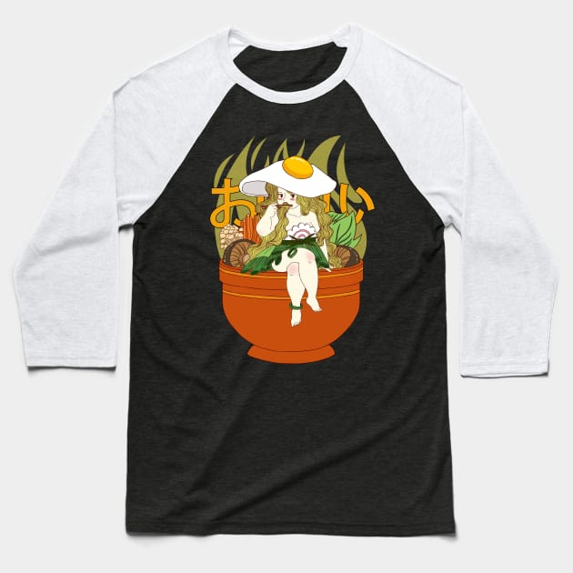 ramen girl Baseball T-Shirt by NevermindOnArt